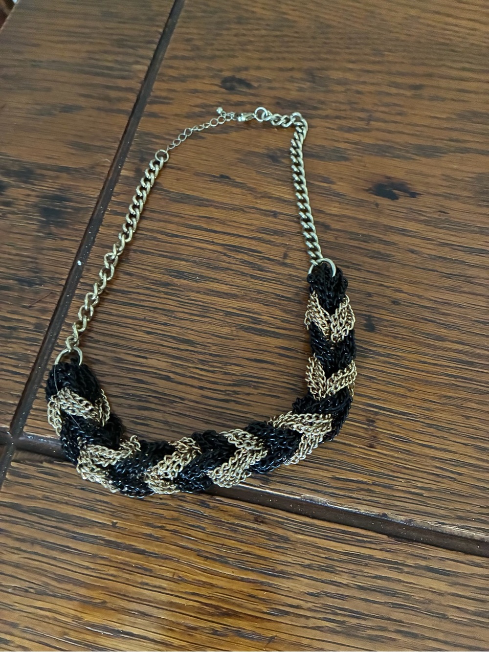Braided Two-Tone Black and Gold Necklace